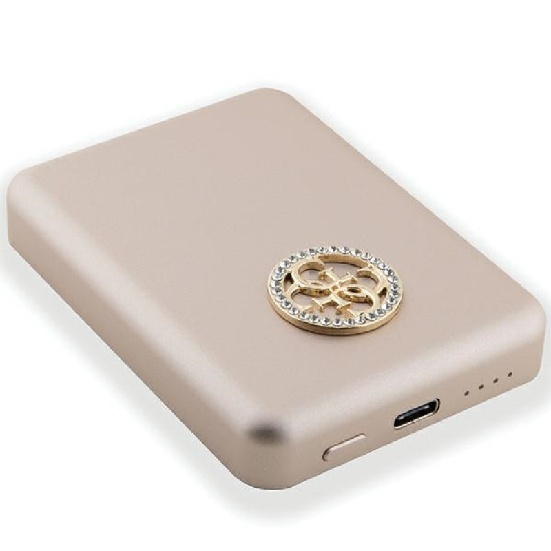 Guess GUPBM3AL4DMD kaasaskantav akupank 3000 mAh, 5 W, MagSafe 4G Strassed Metal Logo, kuldne