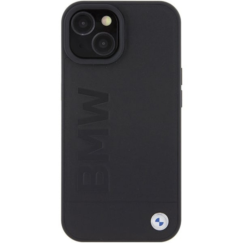 BMW BMHCP15MSLLBK Leather Hot Stamp kõvakate Apple iPhone 15 Plus / 14 Plus, must