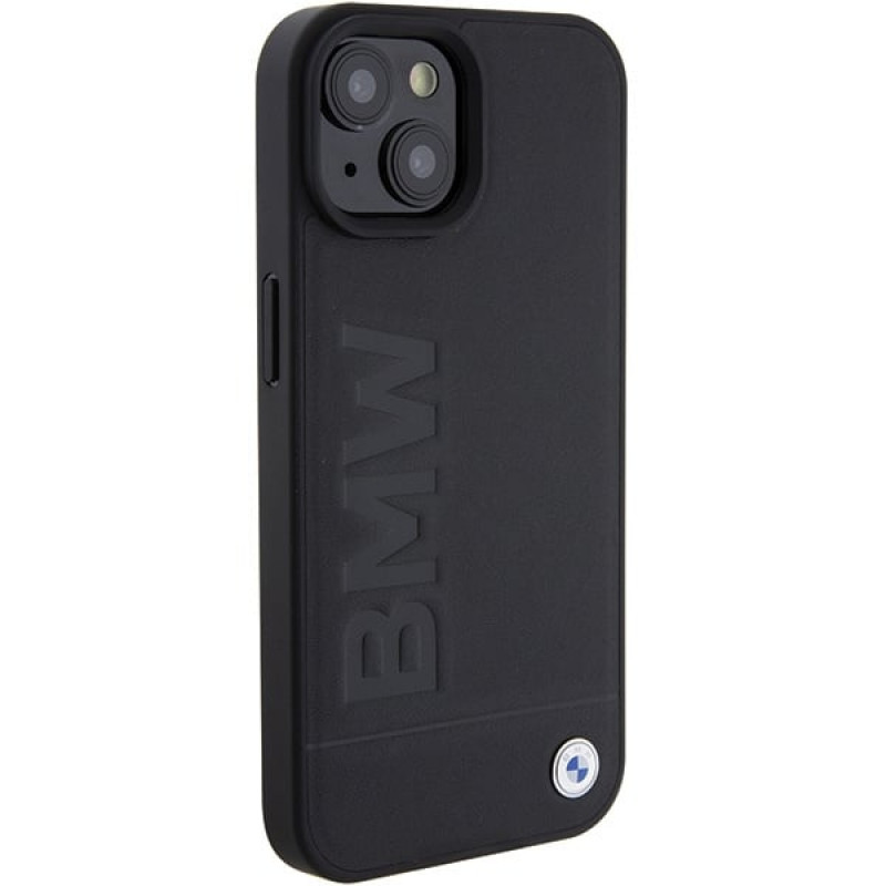 BMW BMHCP15MSLLBK Leather Hot Stamp kõvakate Apple iPhone 15 Plus / 14 Plus, must