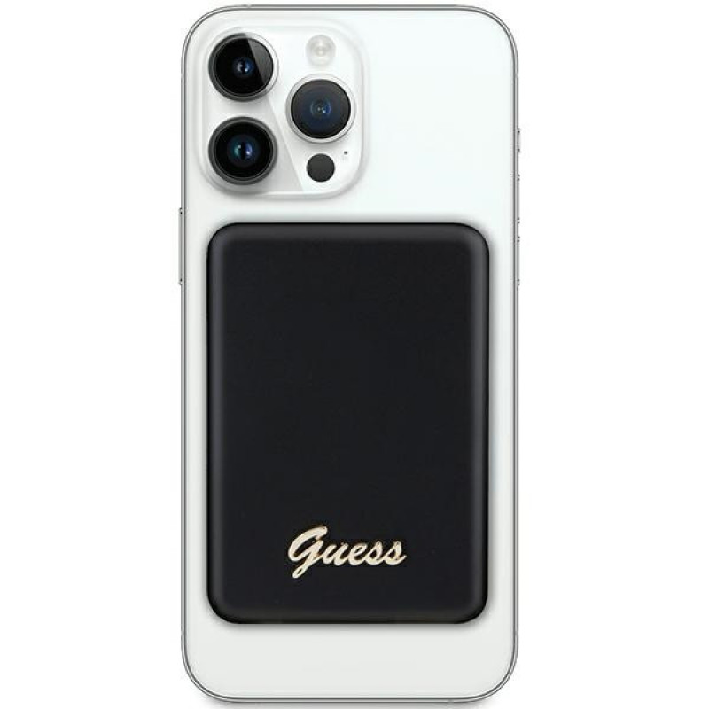 Guess GUPBM3ALGSGK kaasaskantav akupank 3000 mAh, 5 W, MagSafe Metal Script Logo, must