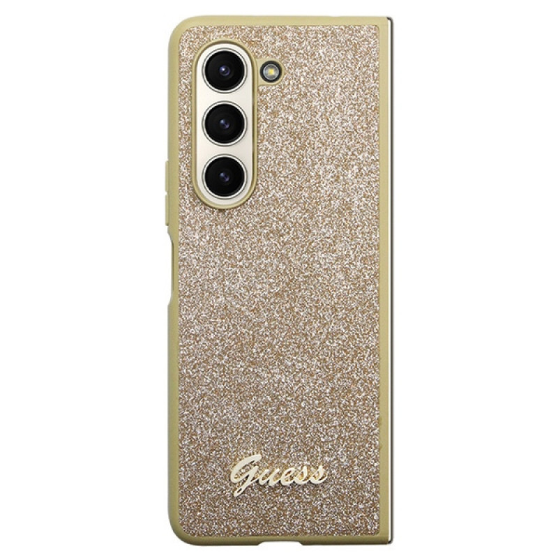 Guess GUHCZFD5HGGSHD Glitter Script kõvakate Samsung Galaxy Z Fold5-le, kuldne