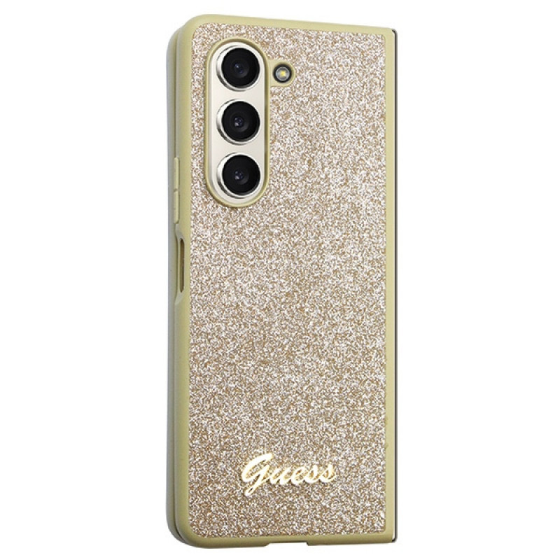Guess GUHCZFD5HGGSHD Glitter Script kõvakate Samsung Galaxy Z Fold5-le, kuldne