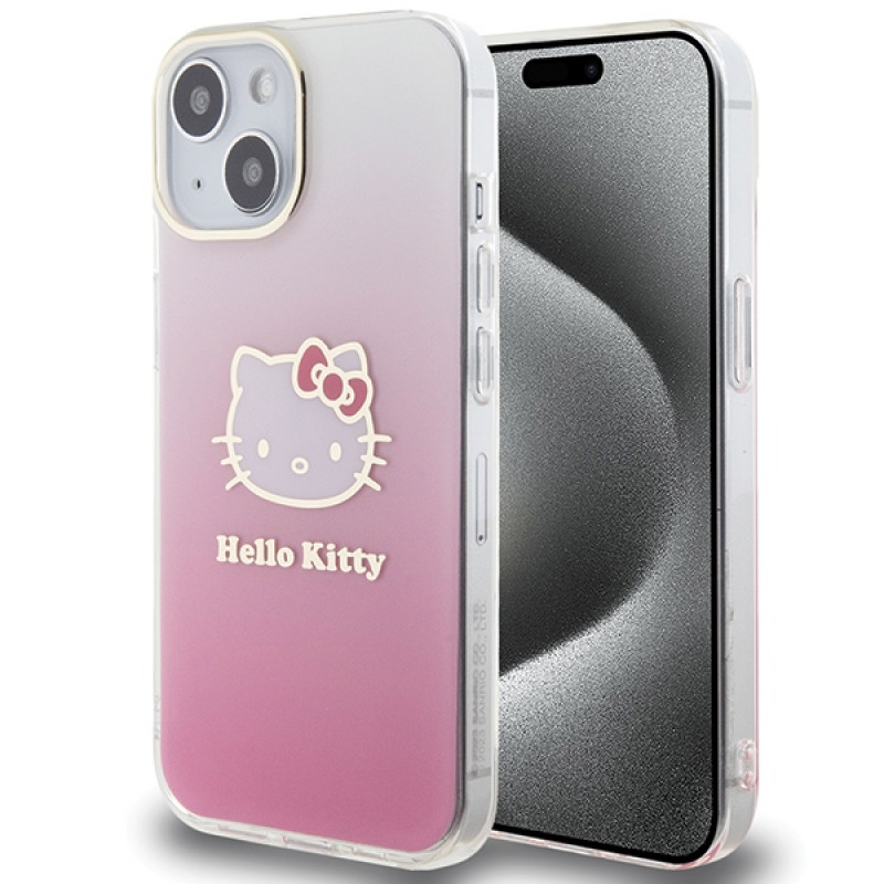 Hello Kitty HKHCP15SHDGKEP IML Gradient Electrop Kitty Head kõvakate Apple iPhone 15 6.1" jaoks, roosa