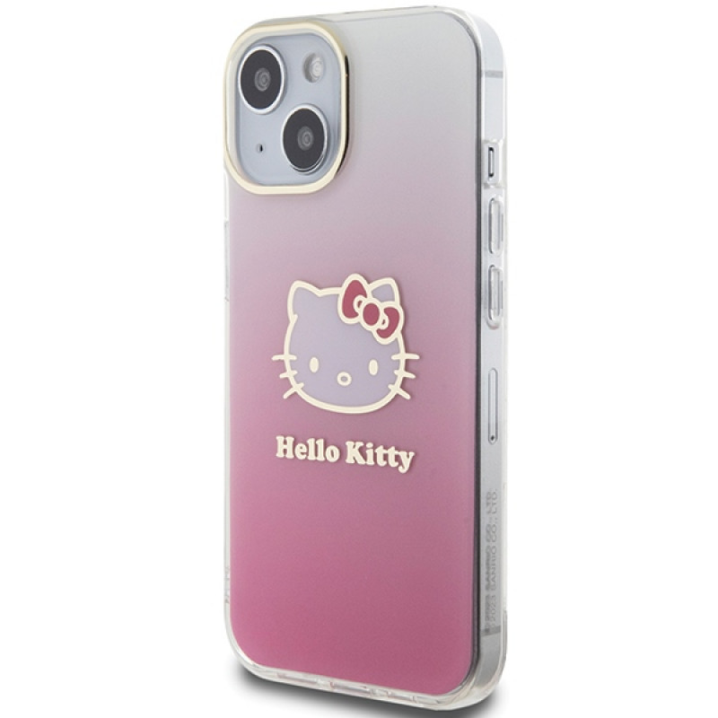 Hello Kitty HKHCP15SHDGKEP IML Gradient Electrop Kitty Head kõvakate Apple iPhone 15 6.1" jaoks, roosa