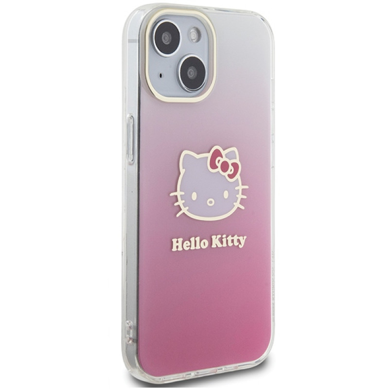 Hello Kitty HKHCP15SHDGKEP IML Gradient Electrop Kitty Head kõvakate Apple iPhone 15 6.1" jaoks, roosa