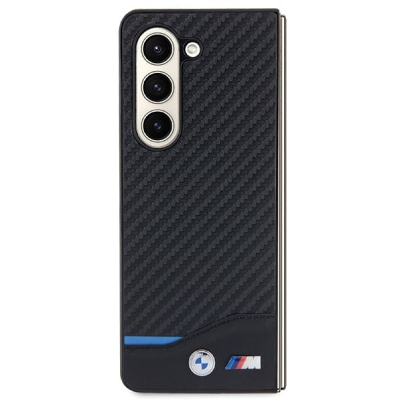 BMW BMHCZFD522NBCK Leather Carbon kõvakate Samsung Galaxy Z Fold5-le, must