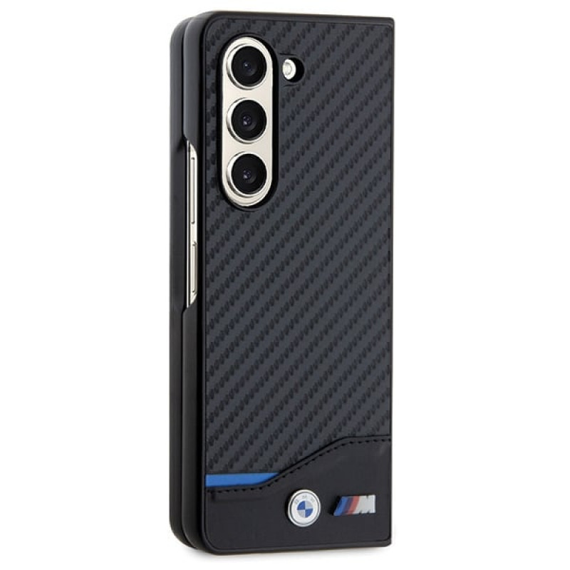 BMW BMHCZFD522NBCK Leather Carbon kõvakate Samsung Galaxy Z Fold5-le, must