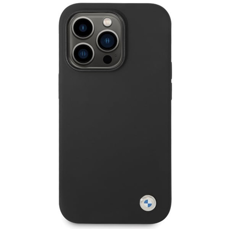 BMW BMHCP15LSILBK Apple iPhone 15 Pro silikoonkate metallse logoga, must