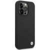 BMW BMHCP15LSILBK Apple iPhone 15 Pro silikoonkate metallse logoga, must