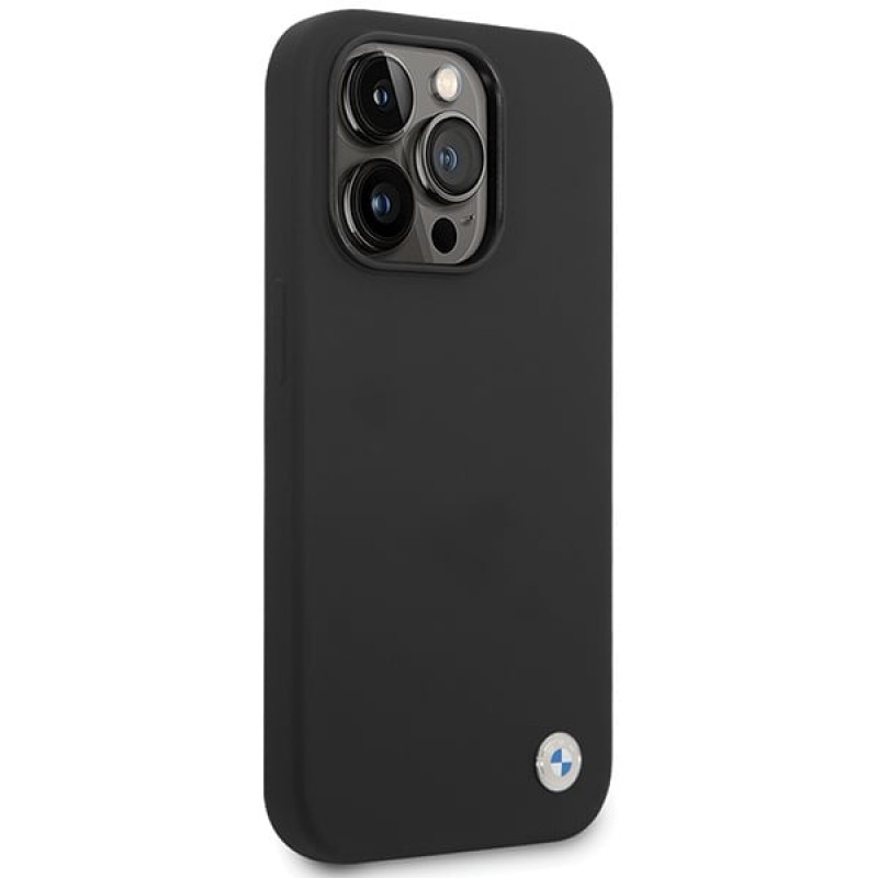 BMW BMHCP15LSILBK Apple iPhone 15 Pro silikoonkate metallse logoga, must