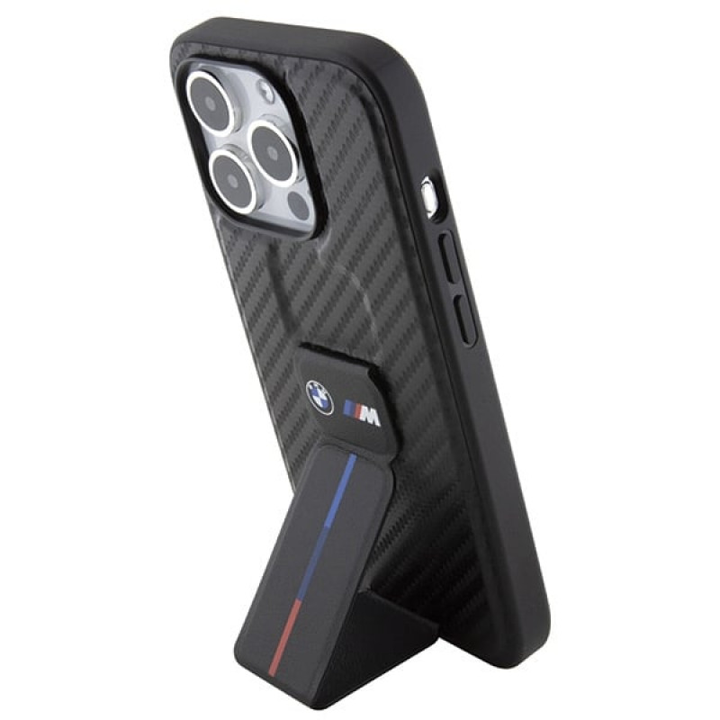 BMW BMHCP15LGSPCCK Apple iPhone 15 Pro kõvakate Grip Stand Smooth & Carbon, must