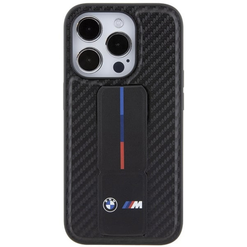 BMW BMHCP15LGSPCCK Apple iPhone 15 Pro kõvakate Grip Stand Smooth & Carbon, must