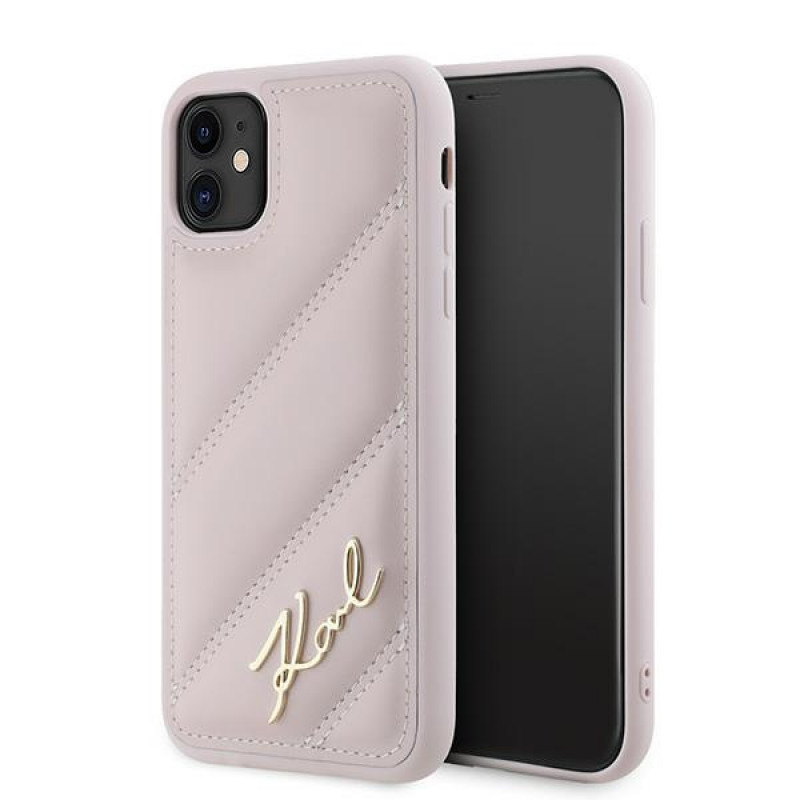 Karl Lagerfeld KLHCN61PQDSMGP Apple iPhone 11 / XR kõvakate Diagonal Quilted Script, roosa