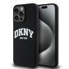 DKNY Apple iPhone 15 Pro Maxi kõvakate Liquid Silicone White Printed Logo MagSafe, must