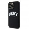 DKNY Apple iPhone 15 Pro Maxi kõvakate Liquid Silicone White Printed Logo MagSafe, must
