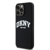DKNY Apple iPhone 15 Pro Maxi kõvakate Liquid Silicone White Printed Logo MagSafe, must