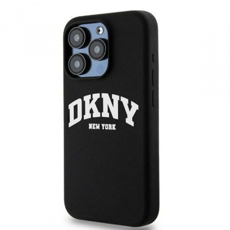 DKNY Apple iPhone 14 Pro kõvakate Liquid Silicone White Printed Logo MagSafe, must