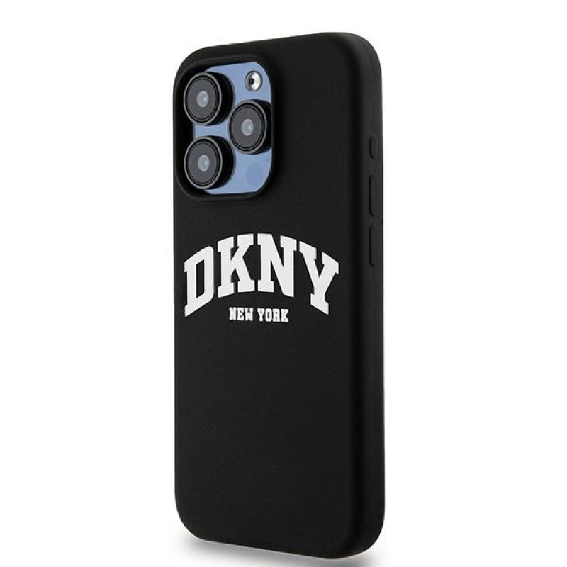 DKNY Apple iPhone 14 Pro kõvakate Liquid Silicone White Printed Logo MagSafe, must