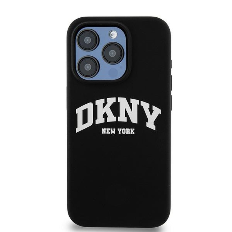 DKNY Apple iPhone 14 Pro kõvakate Liquid Silicone White Printed Logo MagSafe, must