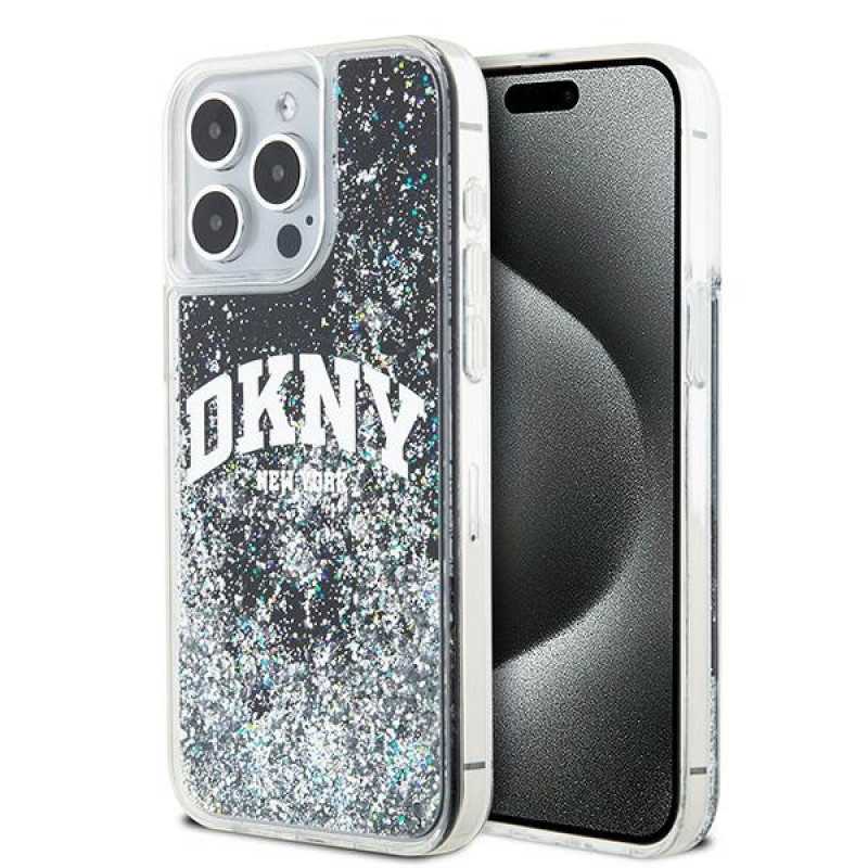 DKNY Apple iPhone 15 Pro Maxi kõvakate Liquid Glitter Big Logo, must