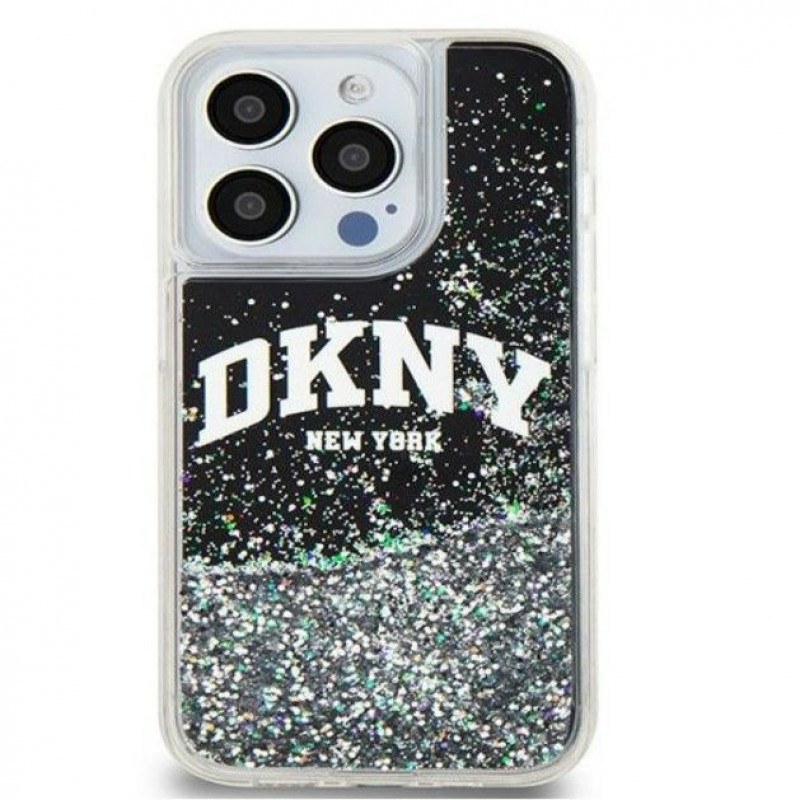 DKNY Apple iPhone 15 Pro Maxi kõvakate Liquid Glitter Big Logo, must