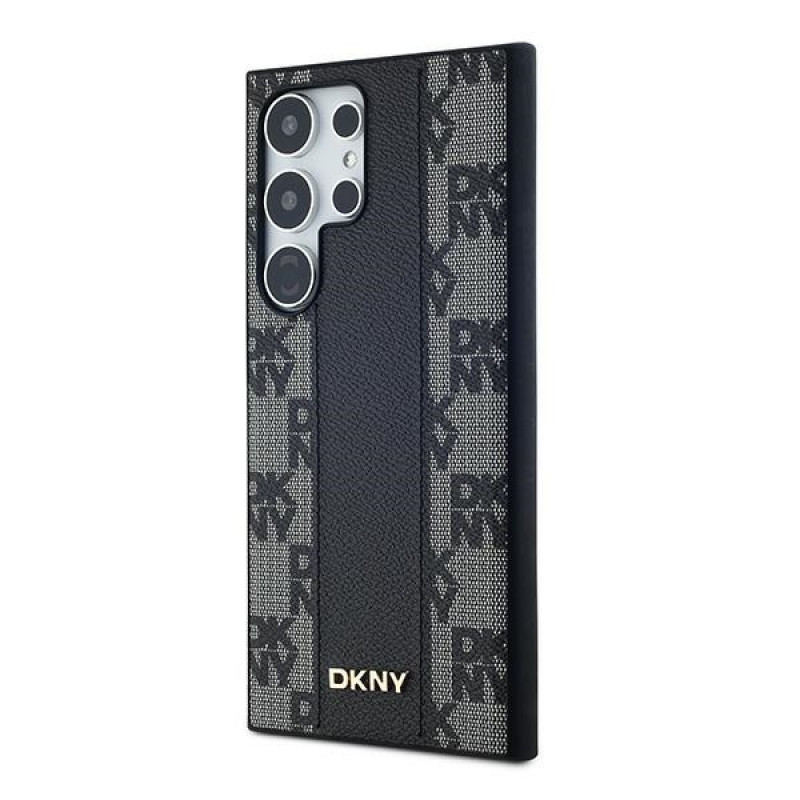 DKNY Leather Checkered Mono Pattern MagSafe ümbris Samsung Galaxy S24 Ultra jaoks, must