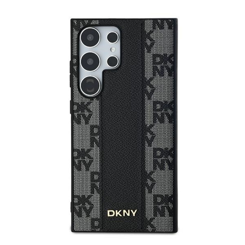 DKNY Leather Checkered Mono Pattern MagSafe ümbris Samsung Galaxy S24 Ultra jaoks, must