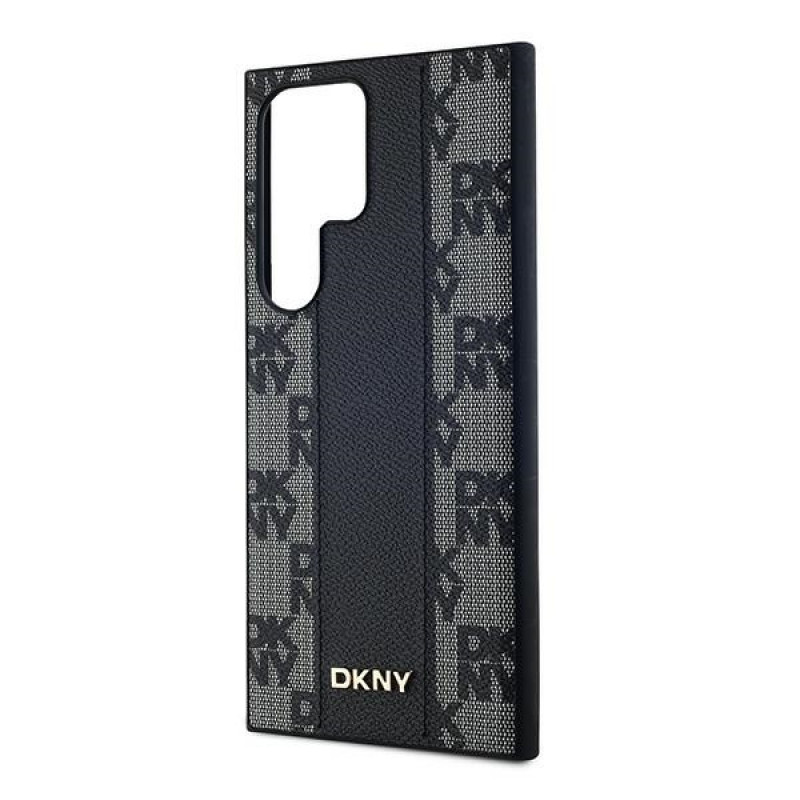 DKNY Leather Checkered Mono Pattern MagSafe ümbris Samsung Galaxy S24 Ultra jaoks, must