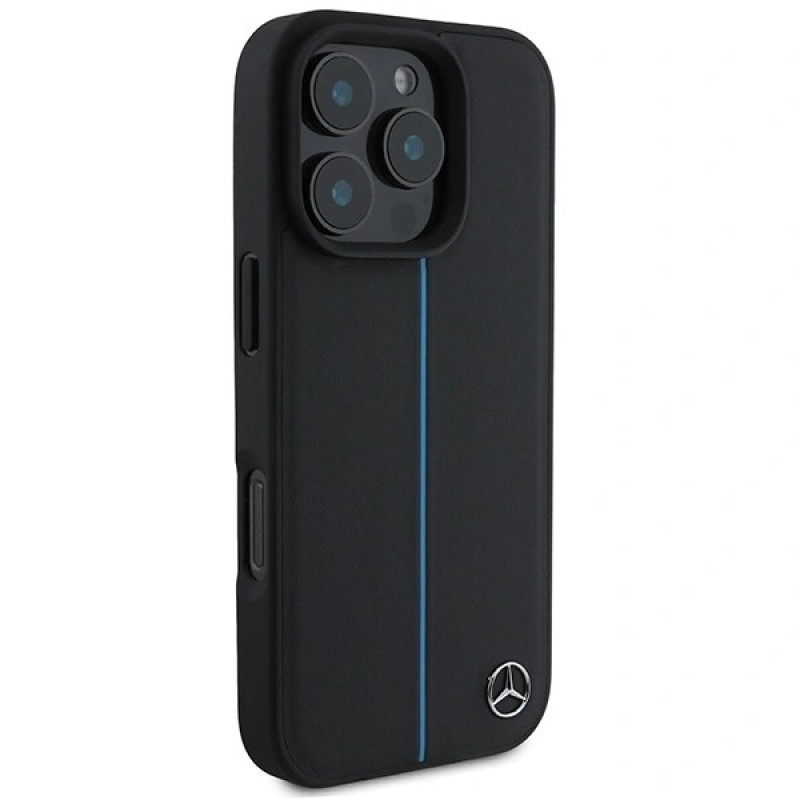 Mercedes MEHMP16L23RURBK Apple iPhone 16 Pro kõvakate MB Blue Line Leather MagSafe, must