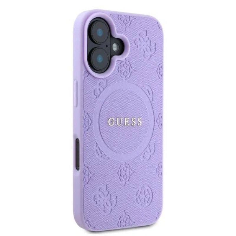 Guess Saffiano Peony Stamp MagSafe kaitsekott Apple iPhone 16-le, lilla