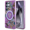 Guess Glitter Flowers Triangle Buttons MagSafe ümbris Samsung Galaxy S25 Ultra jaoks, lilla