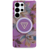 Guess Glitter Flowers Triangle Buttons MagSafe ümbris Samsung Galaxy S25 Ultra jaoks, lilla