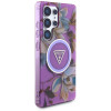 Guess Glitter Flowers Triangle Buttons MagSafe ümbris Samsung Galaxy S25 Ultra jaoks, lilla