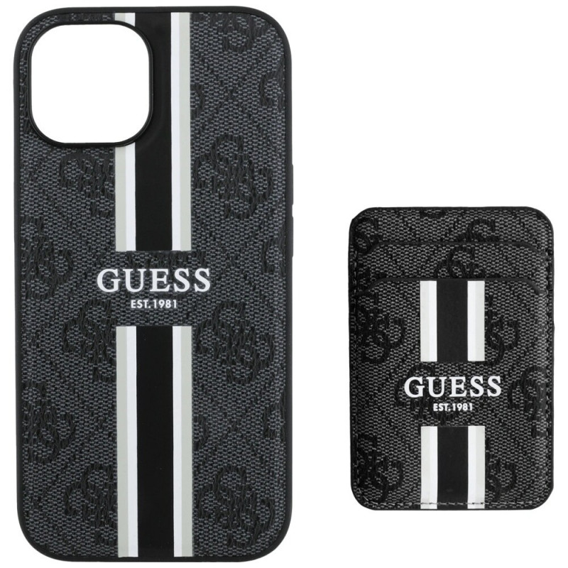 Guess 4G Stripes MagSafe Wallet kaitsekott Apple iPhone 15-le, must