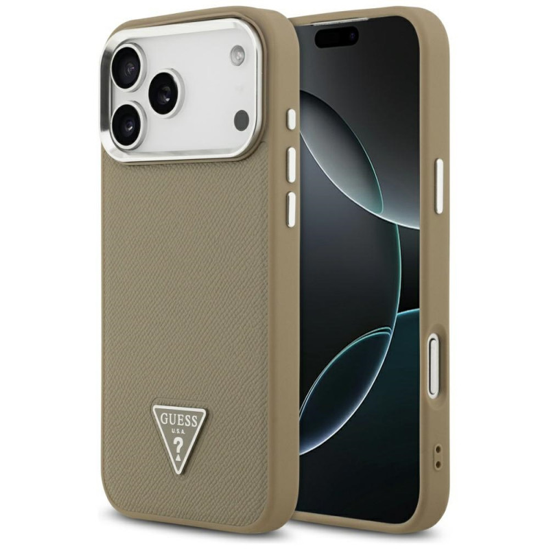 Guess Grained Triangle Logo MagSafe kõvakate Apple iPhone 17 Pro Max-le, pruun