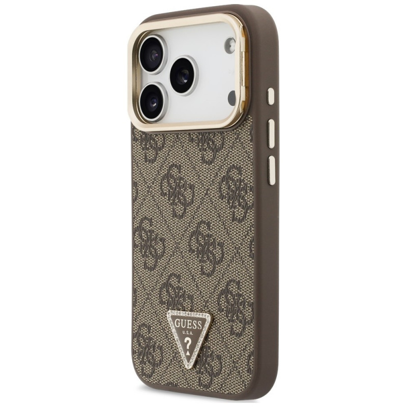 Guess 4G PU Triangle Logo & Stand Camera MagSafe kaitsekott Apple iPhone 18 Pro Max / 17 Pro Max jaoks, pruun
