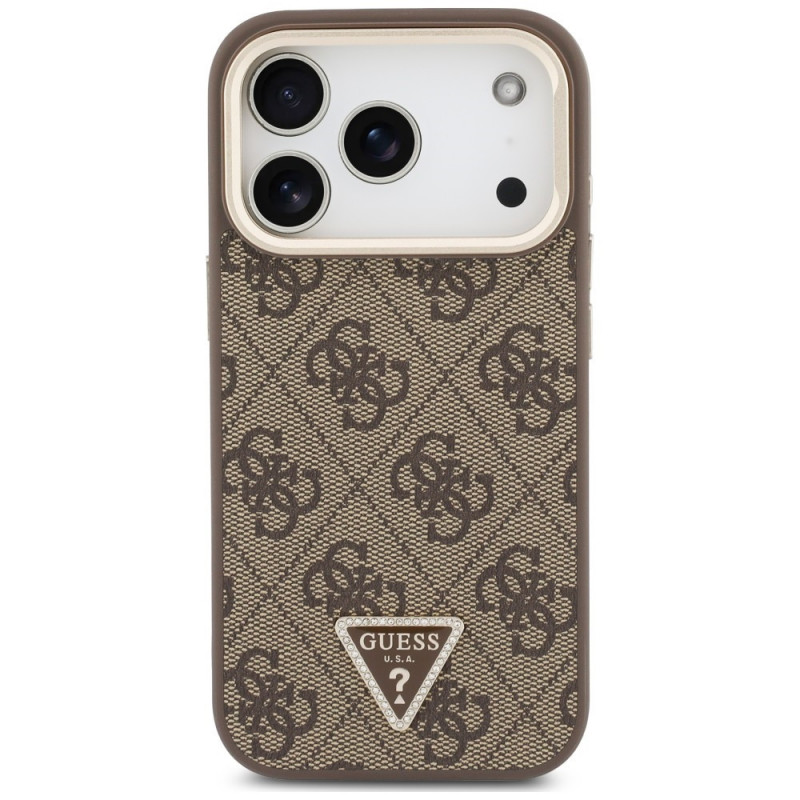 Guess 4G PU Triangle Logo & Stand Camera MagSafe kaitsekott Apple iPhone 18 Pro Max / 17 Pro Max jaoks, pruun