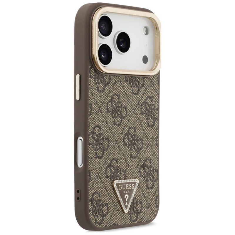 Guess 4G PU Triangle Logo & Stand Camera MagSafe kaitsekott Apple iPhone 18 Pro Max / 17 Pro Max jaoks, pruun