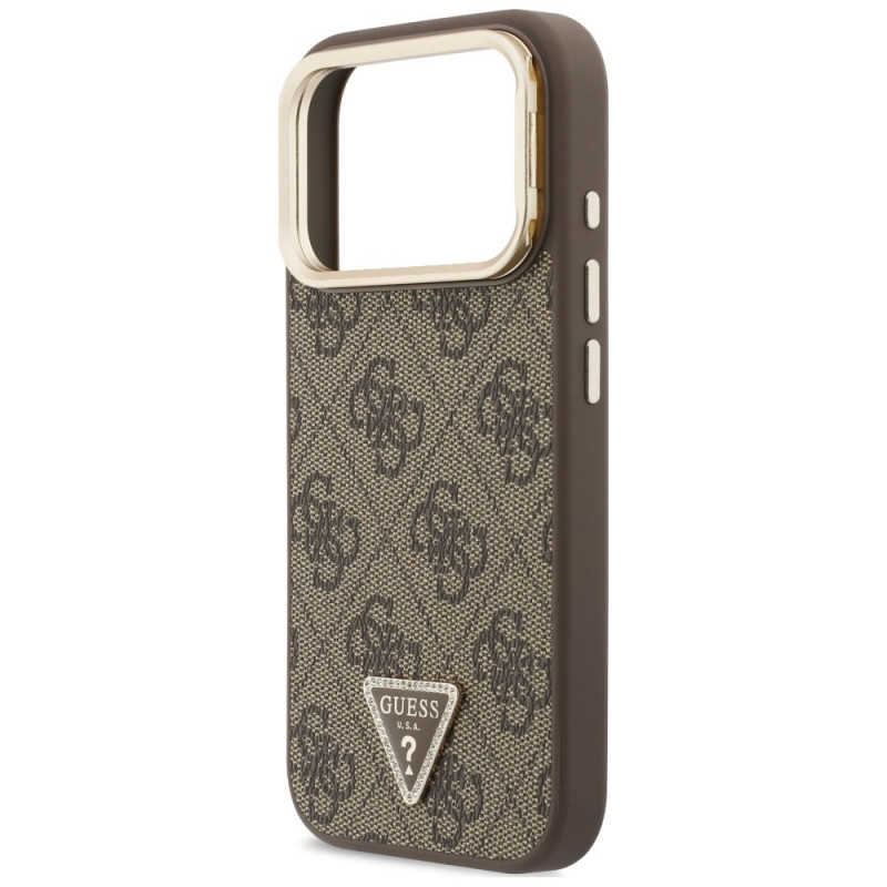 Guess 4G PU Triangle Logo & Stand Camera MagSafe kaitsekott Apple iPhone 18 Pro Max / 17 Pro Max jaoks, pruun
