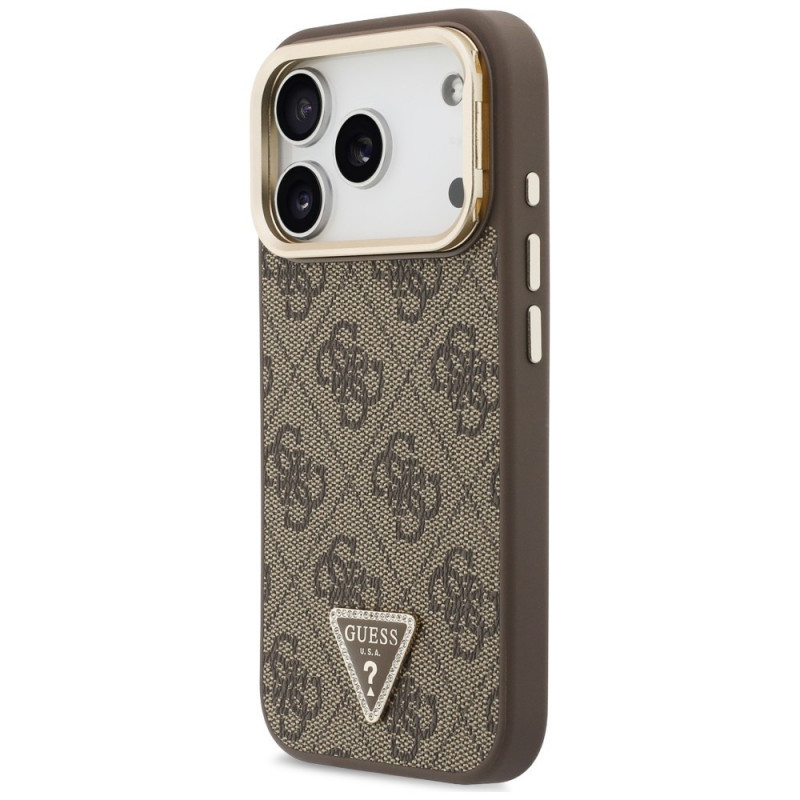 Guess 4G PU Triangle Logo & Stand Camera MagSafe kaitsekott Apple iPhone 18 Pro / 17 Pro jaoks, pruun