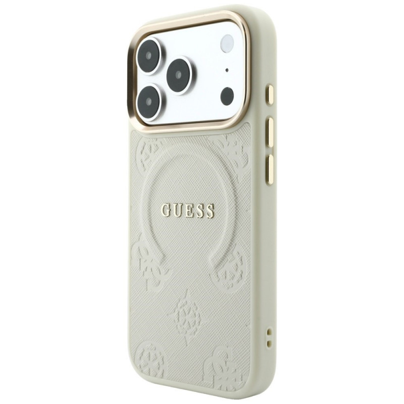 Guess Saffiano Peony & Ring MagSafe kaitsekott Apple iPhone 18 Pro / 17 Pro jaoks, beež