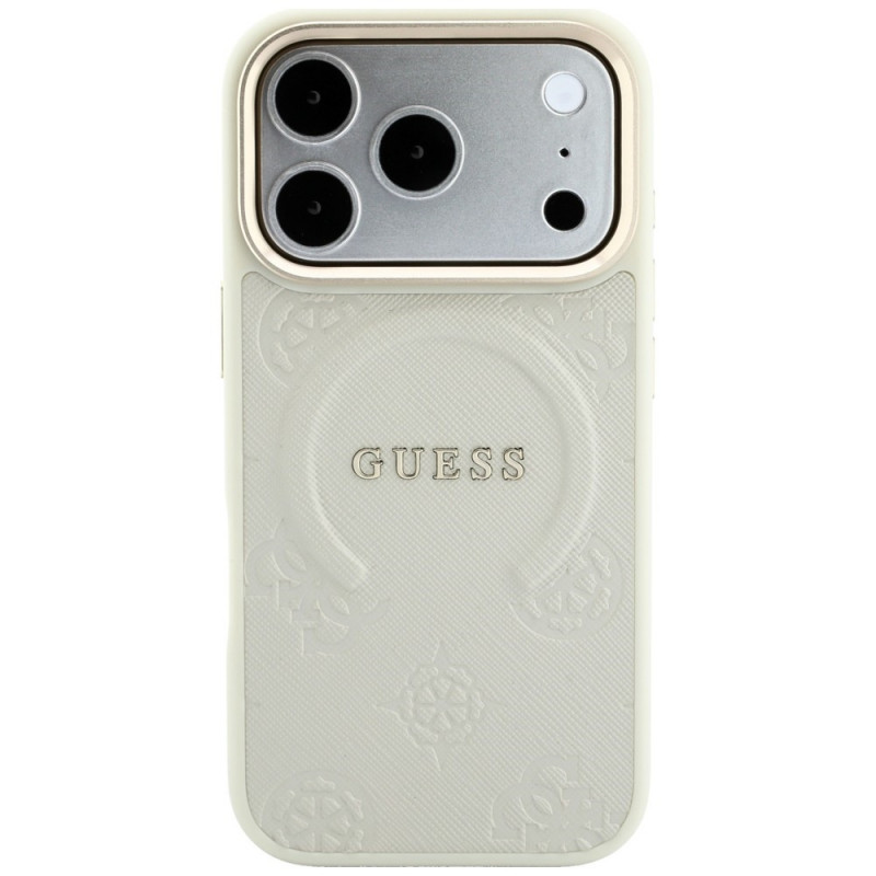 Guess Saffiano Peony & Ring MagSafe kaitsekott Apple iPhone 18 Pro / 17 Pro jaoks, beež