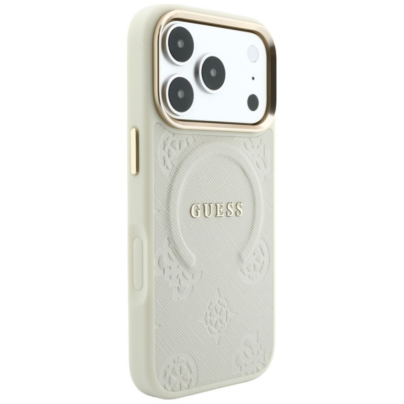 Guess Saffiano Peony & Ring MagSafe kaitsekott Apple iPhone 18 Pro / 17 Pro jaoks, beež