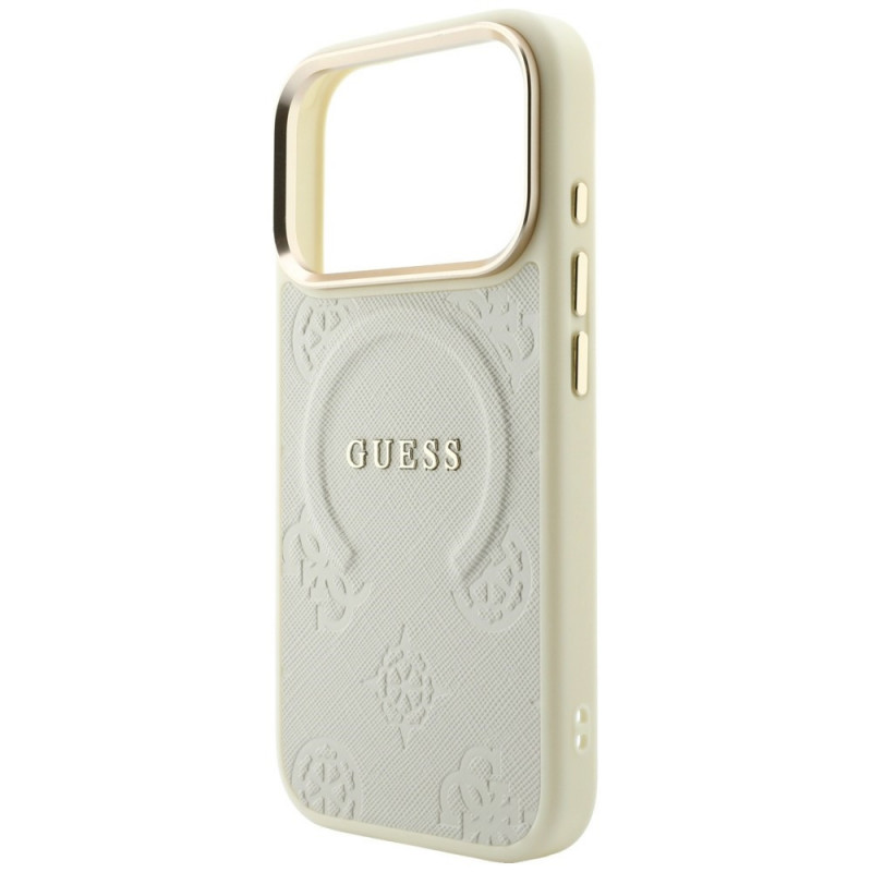 Guess Saffiano Peony & Ring MagSafe kaitsekott Apple iPhone 18 Pro / 17 Pro jaoks, beež