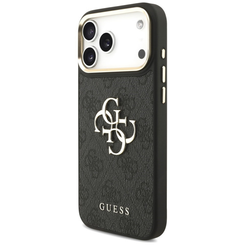 Guess 4G Big 4G Classic Logo Big Strap Metal Buttons kaitsekott rihmaga Apple iPhone 18 Pro Max / 17 Pro Max jaoks, must