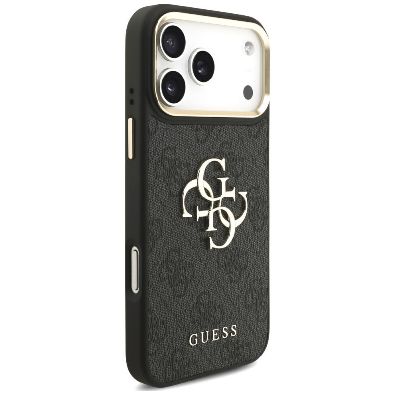 Guess 4G Big 4G Classic Logo Big Strap Metal Buttons kaitsekott rihmaga Apple iPhone 18 Pro Max / 17 Pro Max jaoks, must