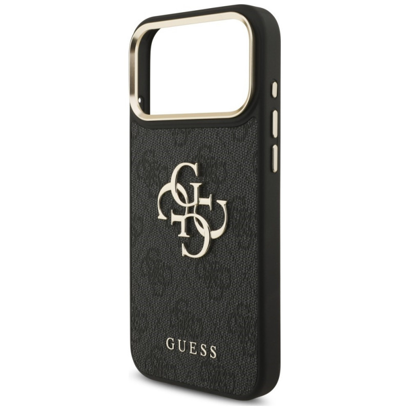 Guess 4G Big 4G Classic Logo Big Strap Metal Buttons kaitsekott rihmaga Apple iPhone 18 Pro / 17 Pro jaoks, must