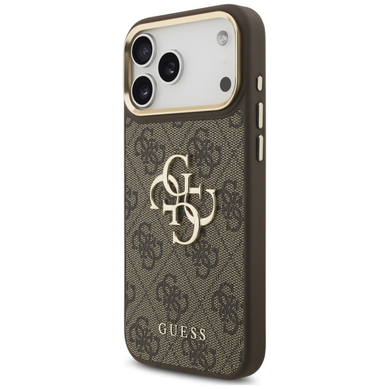 Guess 4G Big 4G Classic Logo Big Strap Metal Buttons kaitsekott rihmaga Apple iPhone 18 Pro Max / 17 Pro Max jaoks, pruun