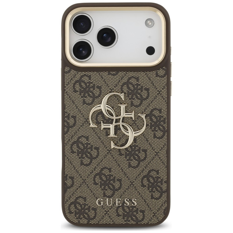 Guess 4G Big 4G Classic Logo Big Strap Metal Buttons kaitsekott rihmaga Apple iPhone 18 Pro Max / 17 Pro Max jaoks, pruun