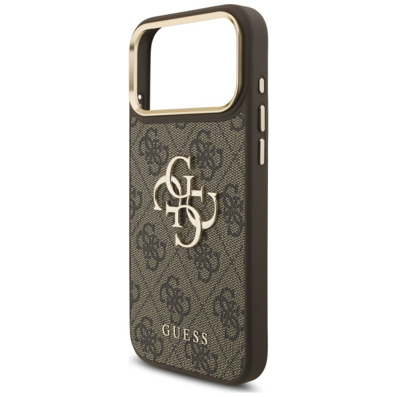 Guess 4G Big 4G Classic Logo Big Strap Metal Buttons kaitsekott rihmaga Apple iPhone 18 Pro Max / 17 Pro Max jaoks, pruun